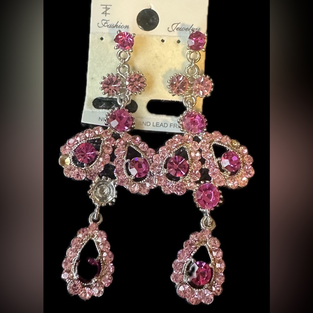 Elegant Pink Crystal Drop Earrings